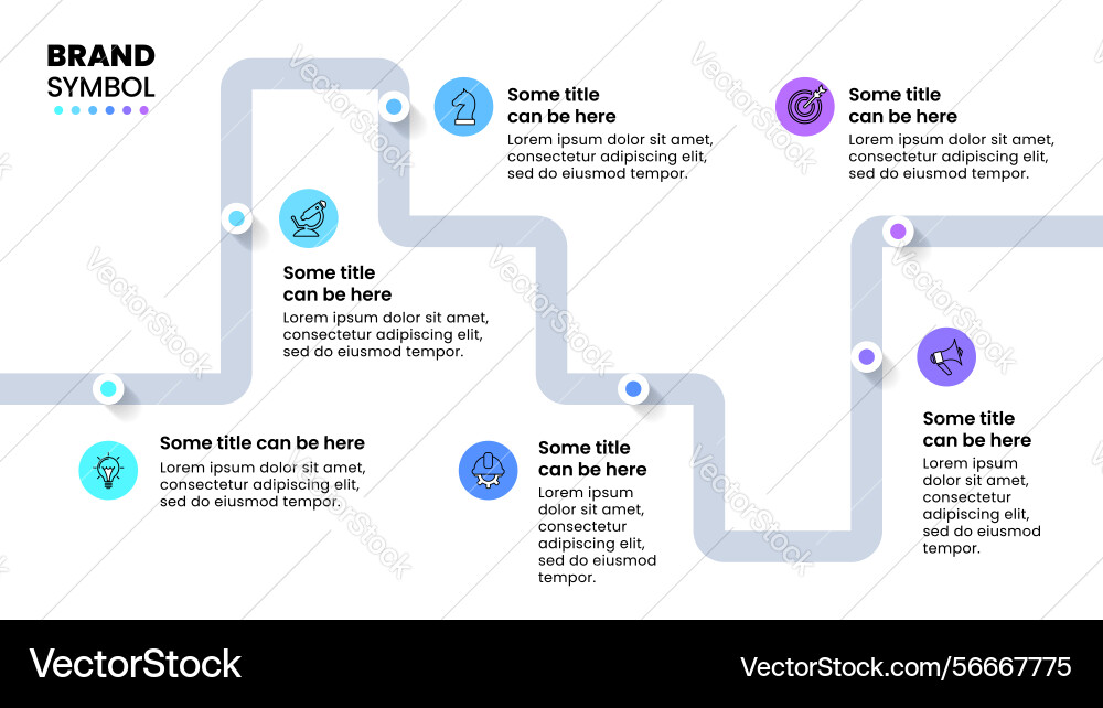Infographic template zigzag line with 6 steps Vector Image