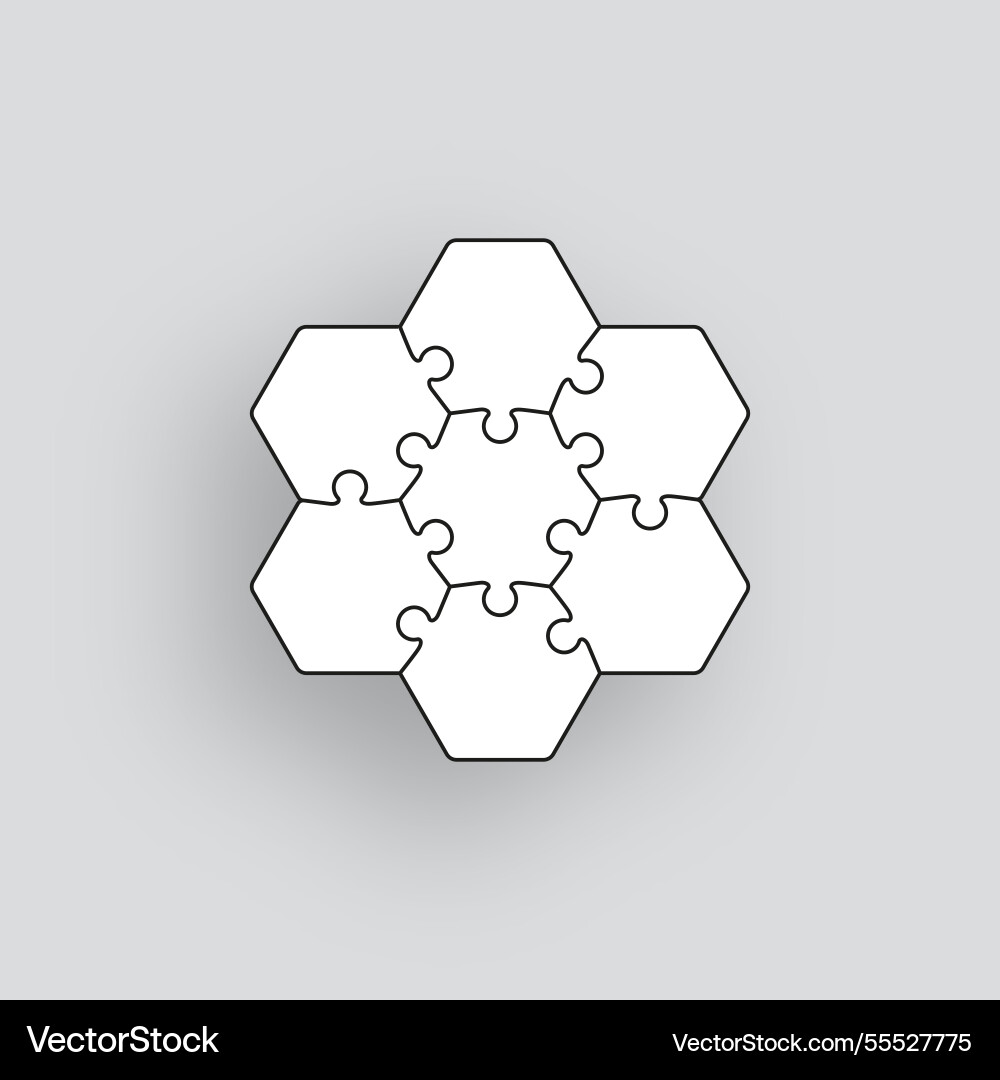 Puzzle pieces game jigsaw grid with 7 hexagonal Puzzle pieces game jigsaw grid with 7 hexagonal Vector Image