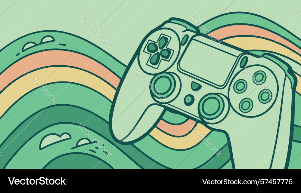 Game controller with rainbow waves background vector image