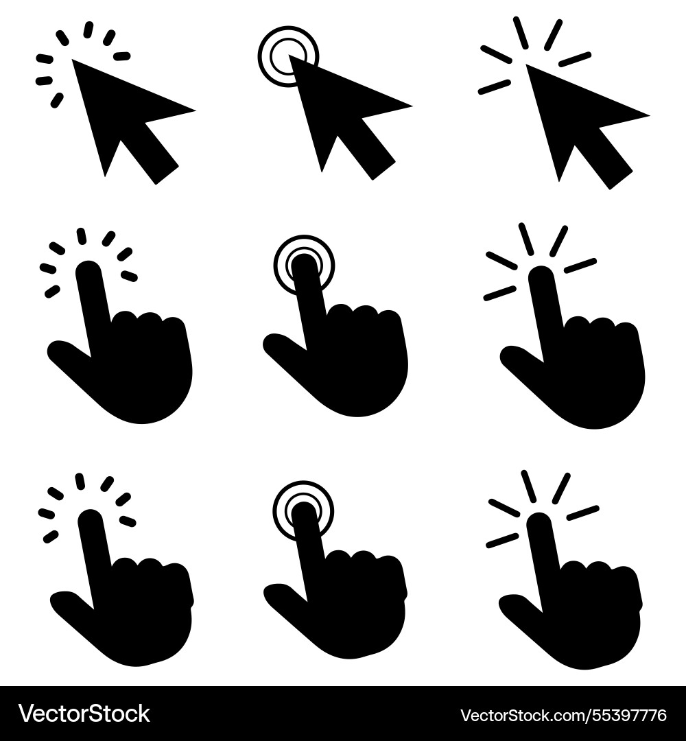 Hand cursor icon set click Hand cursor icon set click vector image