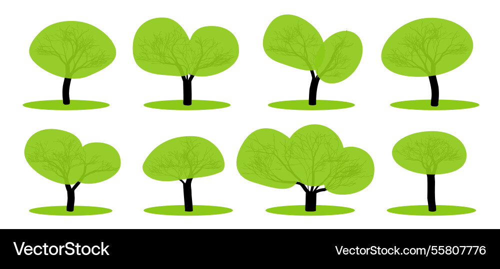 Multiple stylized trees in various shapes Multiple stylized trees in various shapes Vector Image