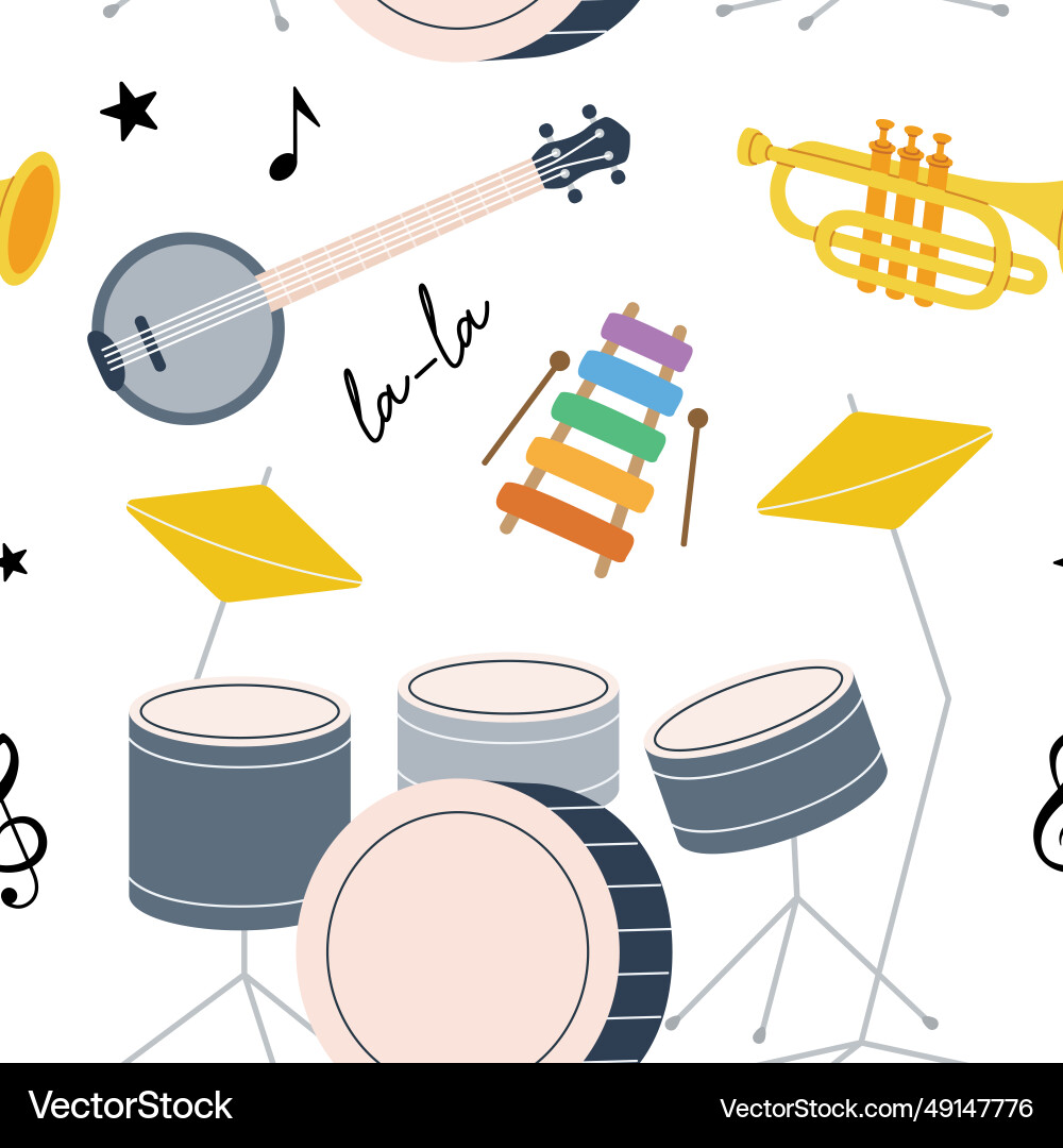 Musical instruments seamless pattern tuba Vector Image