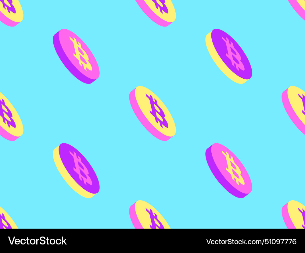 Seamless pattern with coins bitcoin symbol vector image