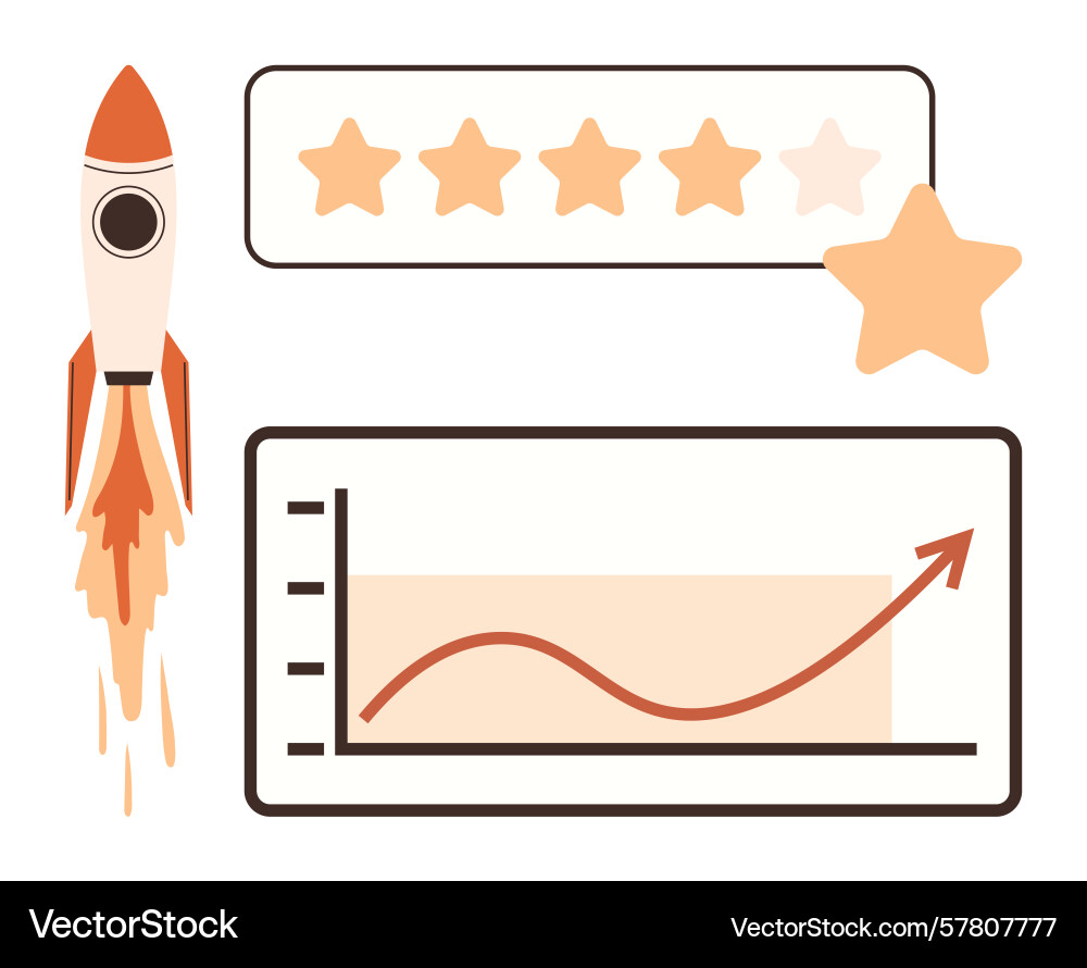 Rocket boosting success with rising graph and five Rocket boosting success with rising graph and five Vector Image