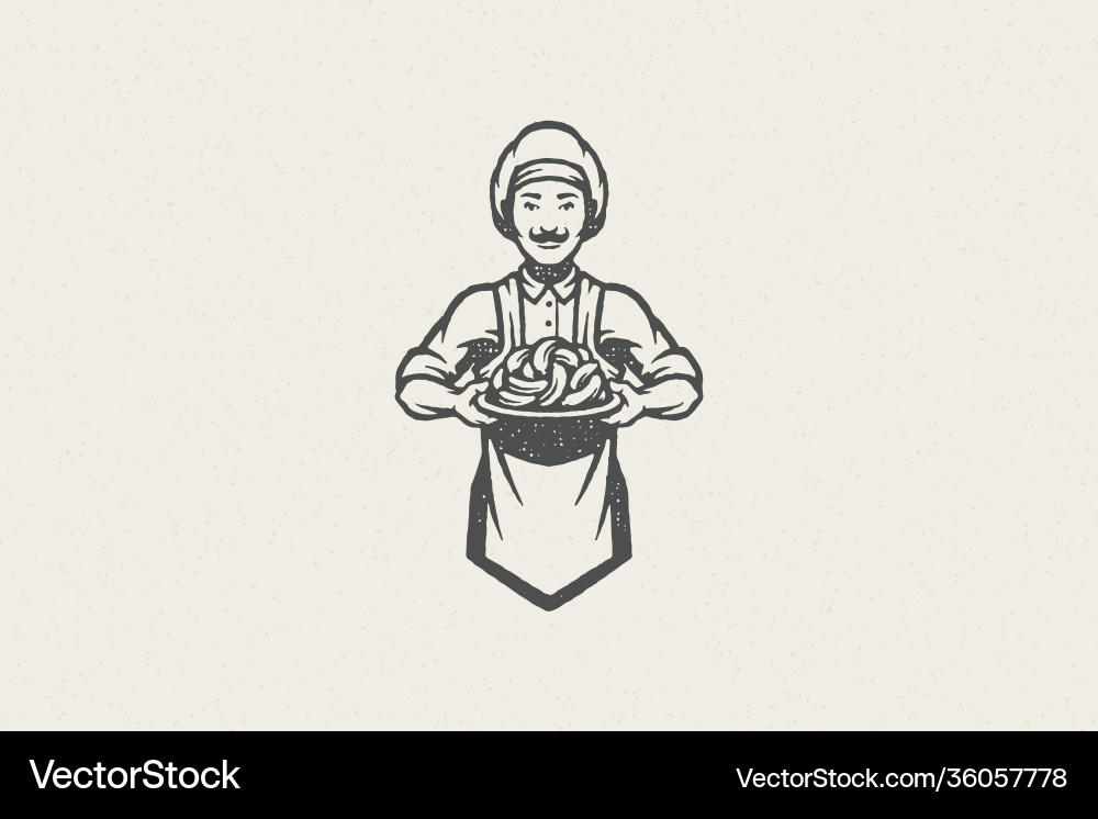 Male chef holding bunch fresh sausages hand Male chef holding bunch fresh sausages hand vector image