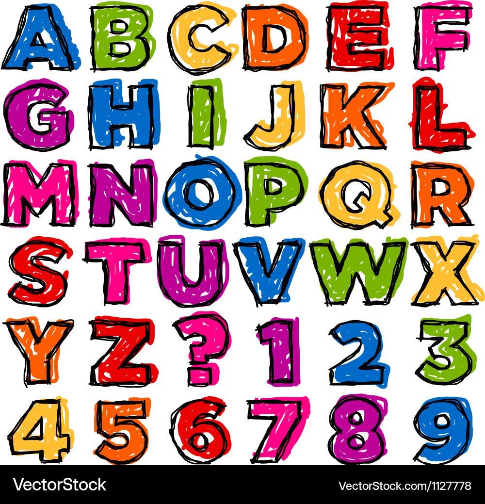 Playful Doodle Alphabet & Numbers Set vector image