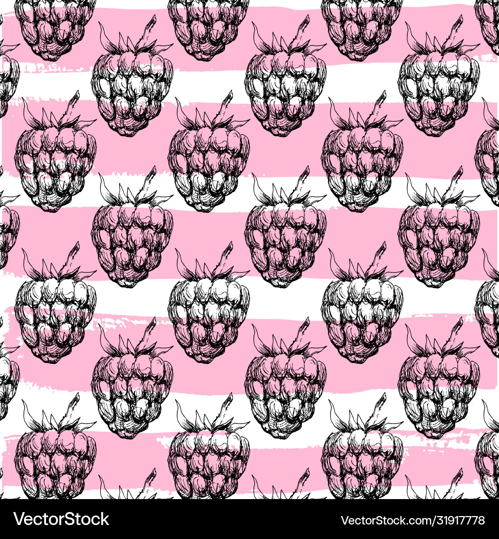 Raspberry Seamless Pattern - Berry Art Vector Image