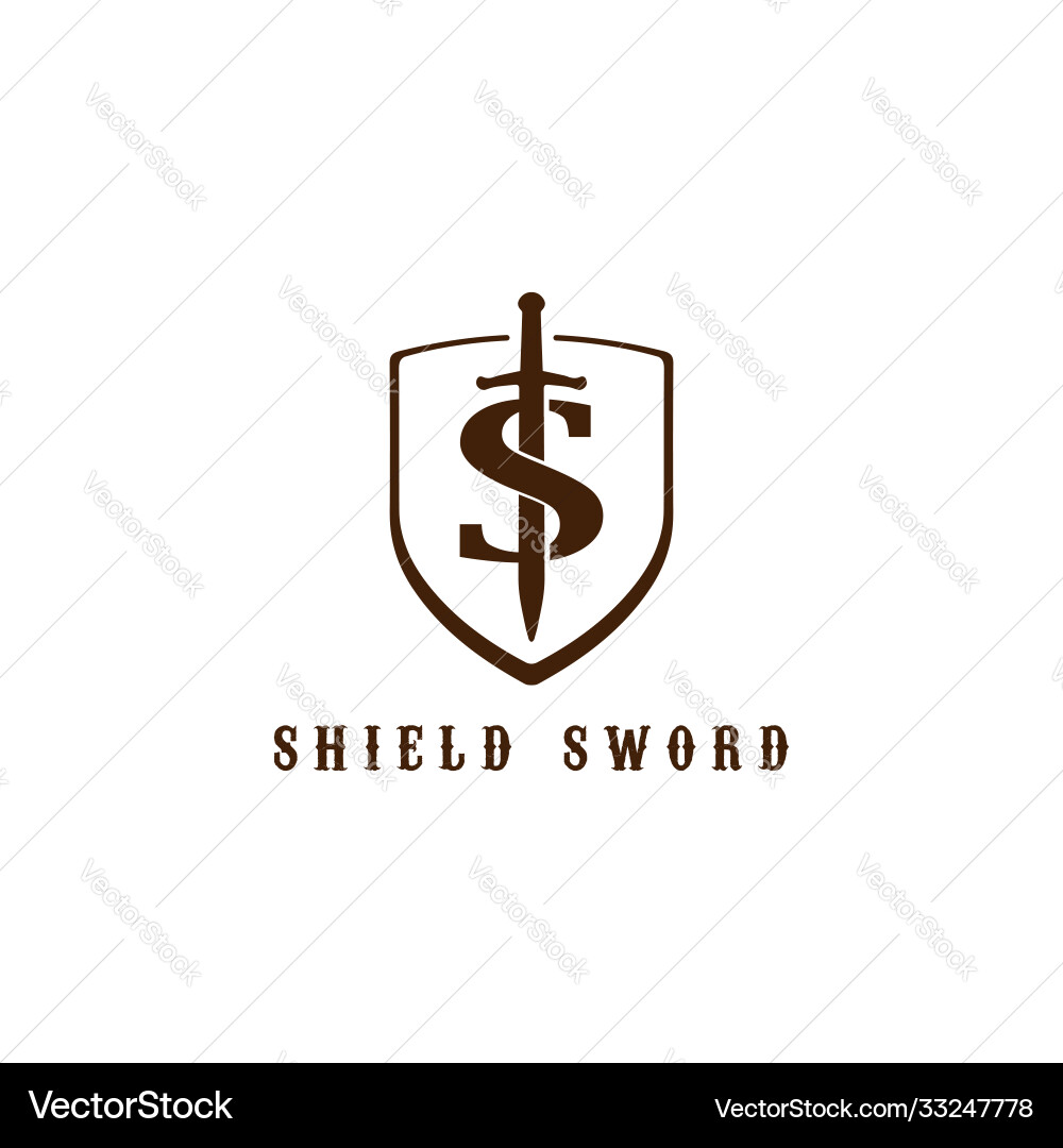 Retro Sword & Shield S Logo Vector Image
