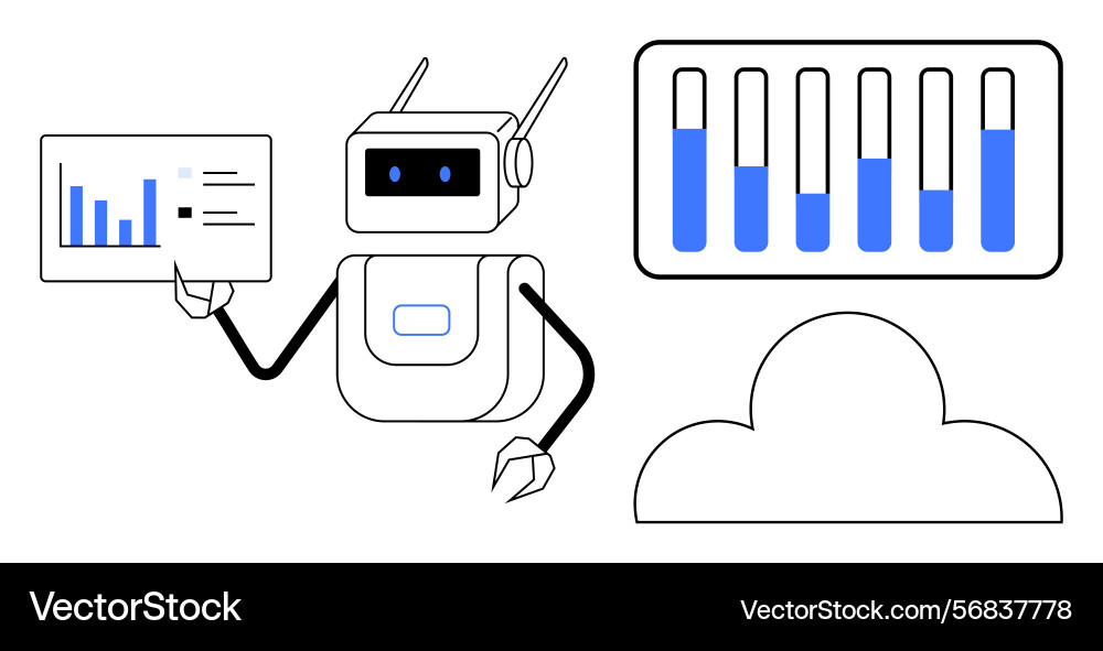 Robot analyzing data insights with bar chart Robot analyzing data insights with bar chart vector image