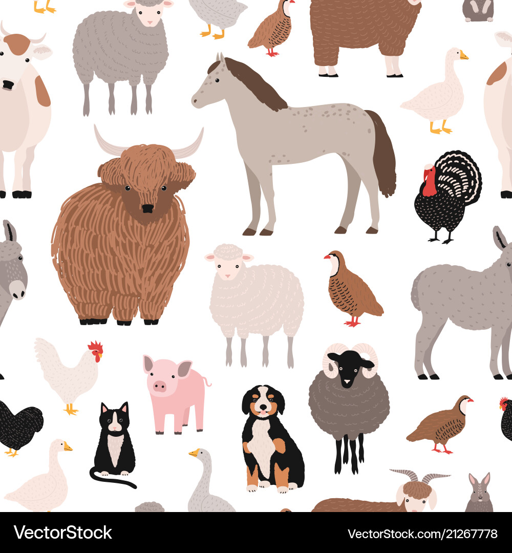 Seamless pattern with domestic farm barnyard vector image