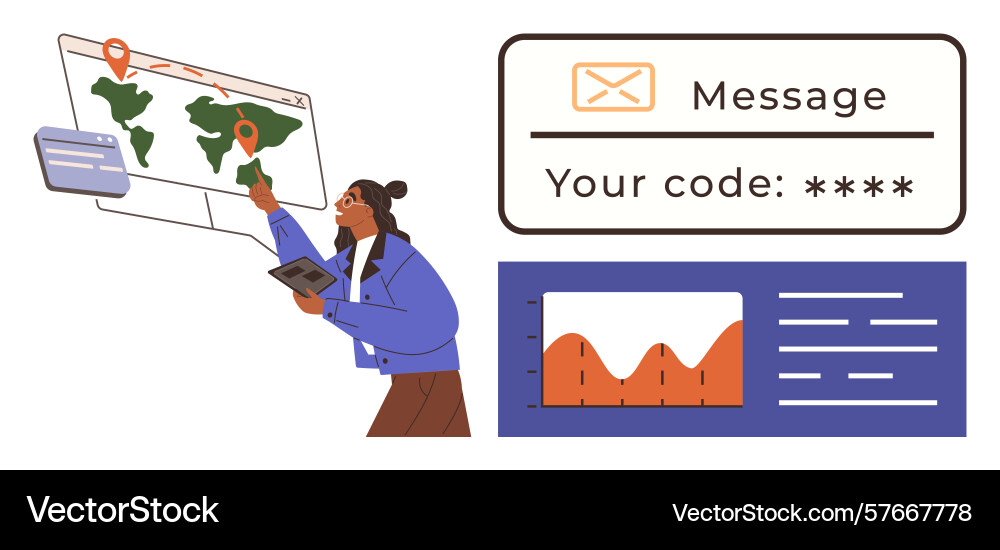 Woman analyzing world map with data visualization vector image