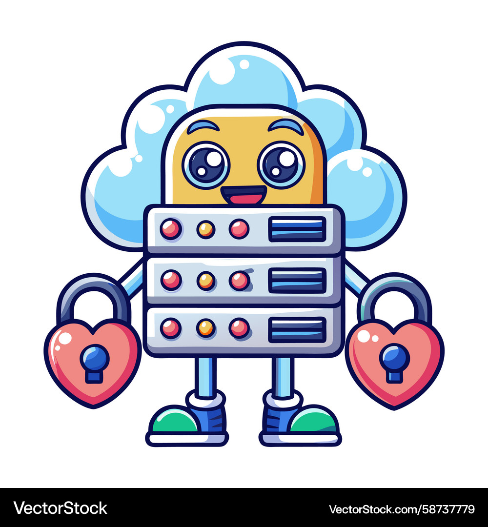 Cloud Server Character with Padlocks Vector Image