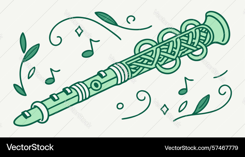 Flute instrument with intricate swirling patterns vector image