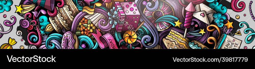 Happy Birthday Hand gezogen Doodle Banner Cartoon Happy Birthday Hand gezogen Doodle Banner Cartoon vektorbild