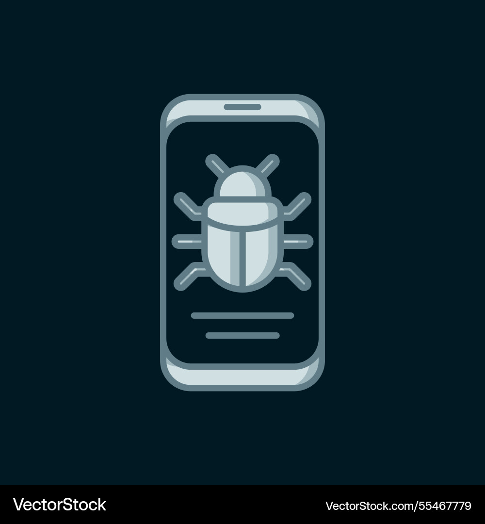 Line system bug on mobile icon isolated black Line system bug on mobile icon isolated black Vector Image