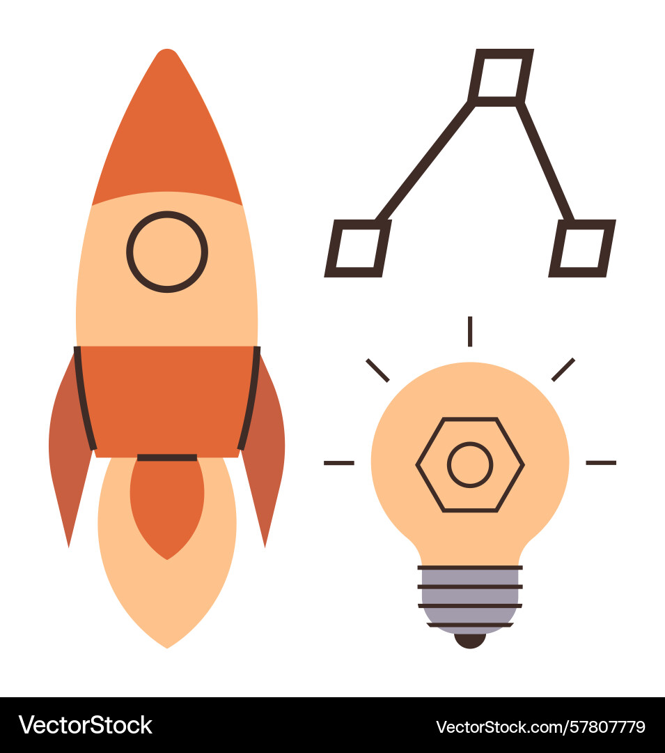 Rocket with lightbulb and abstract diagram Vector Image
