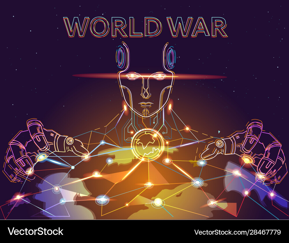 Warning robot vs human ai artificial intelligence Warning robot vs human ai artificial intelligence vector image