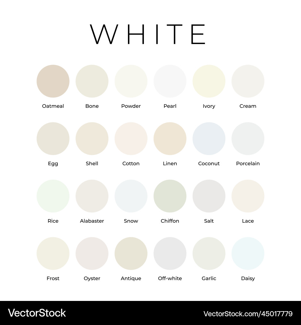 White color shades swatches palette with names Vector Image