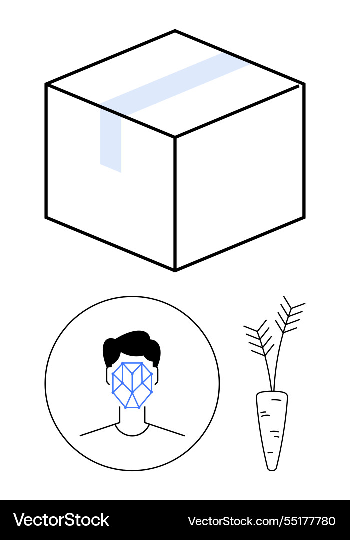 Box with tape face scanning in circle and carrot Box with tape face scanning in circle and carrot vector image