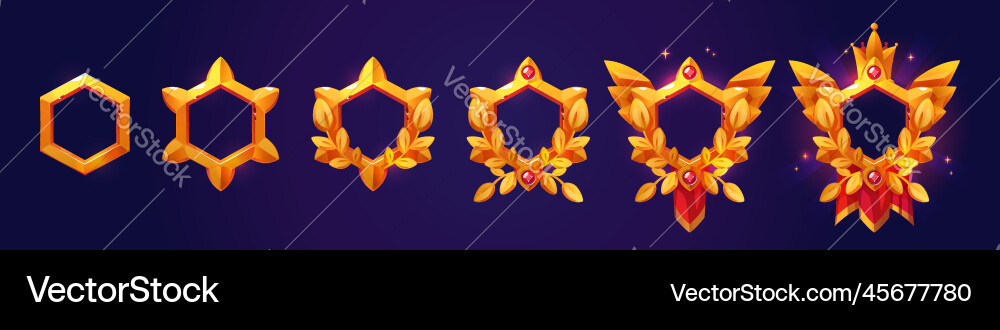 Golden hexagon frames of game avatars Golden hexagon frames of game avatars vector image
