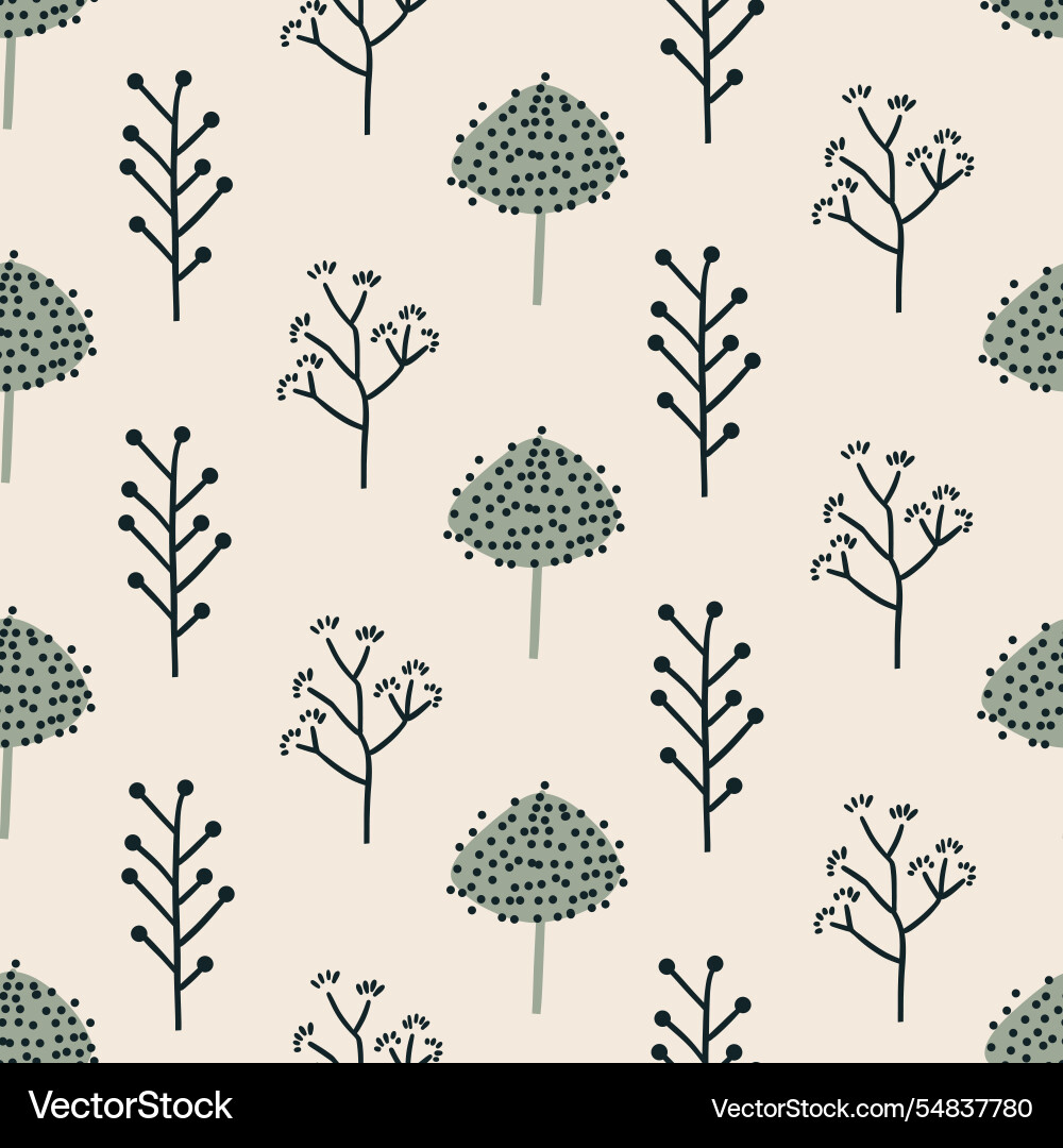 Seamless trendy pattern with abstract scandi trees Seamless trendy pattern with abstract scandi trees vector image