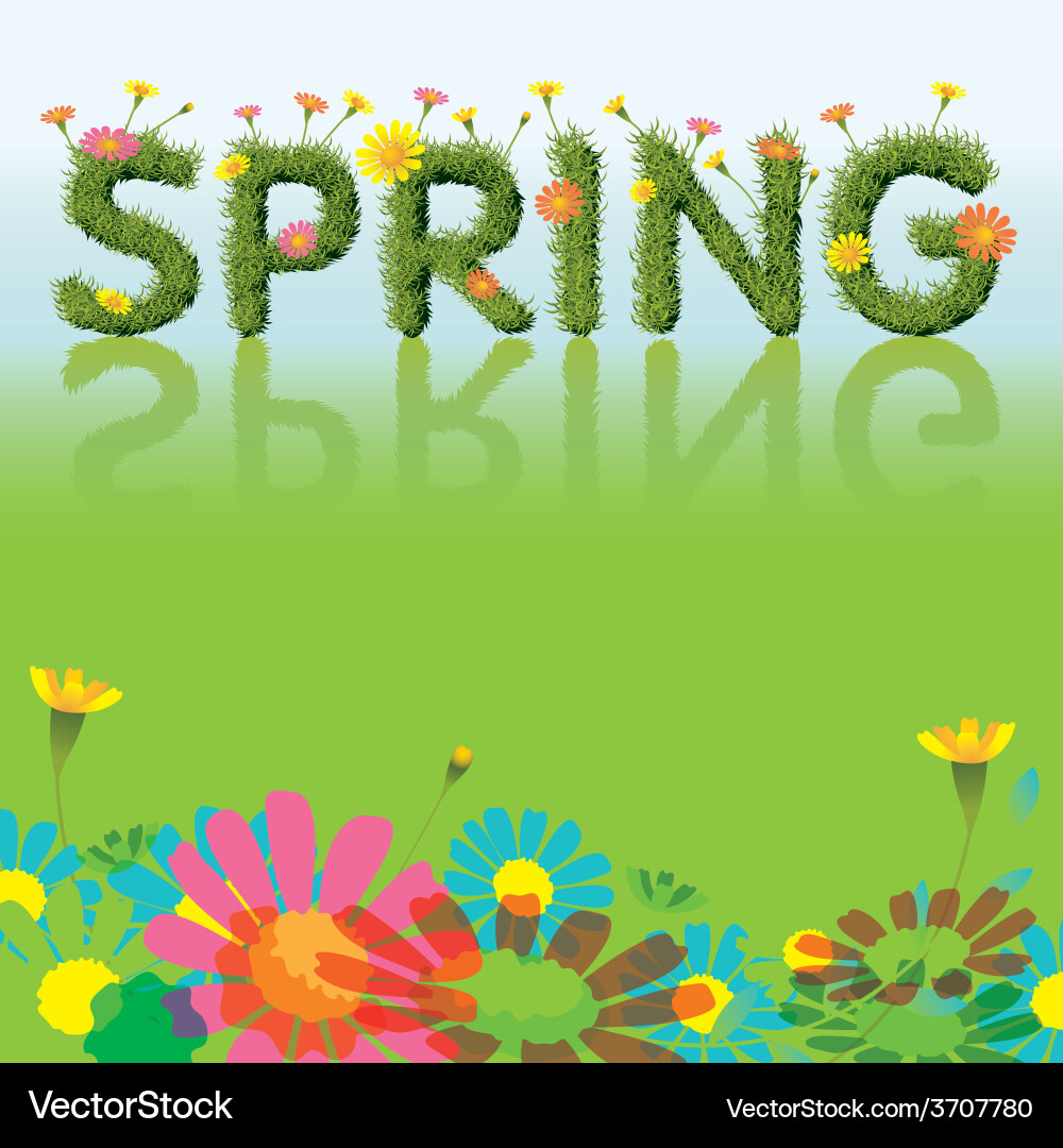 Spring Flowers Background with Grass Font vector image