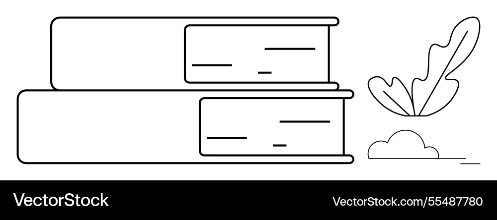 Stack of books with leaves and cloud emphasizing Stack of books with leaves and cloud emphasizing Vector Image