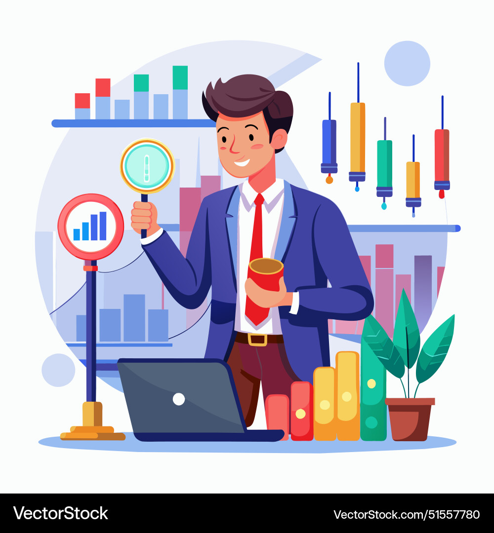 Technical analysis trader to analyze stock market Technical analysis trader to analyze stock market vector image