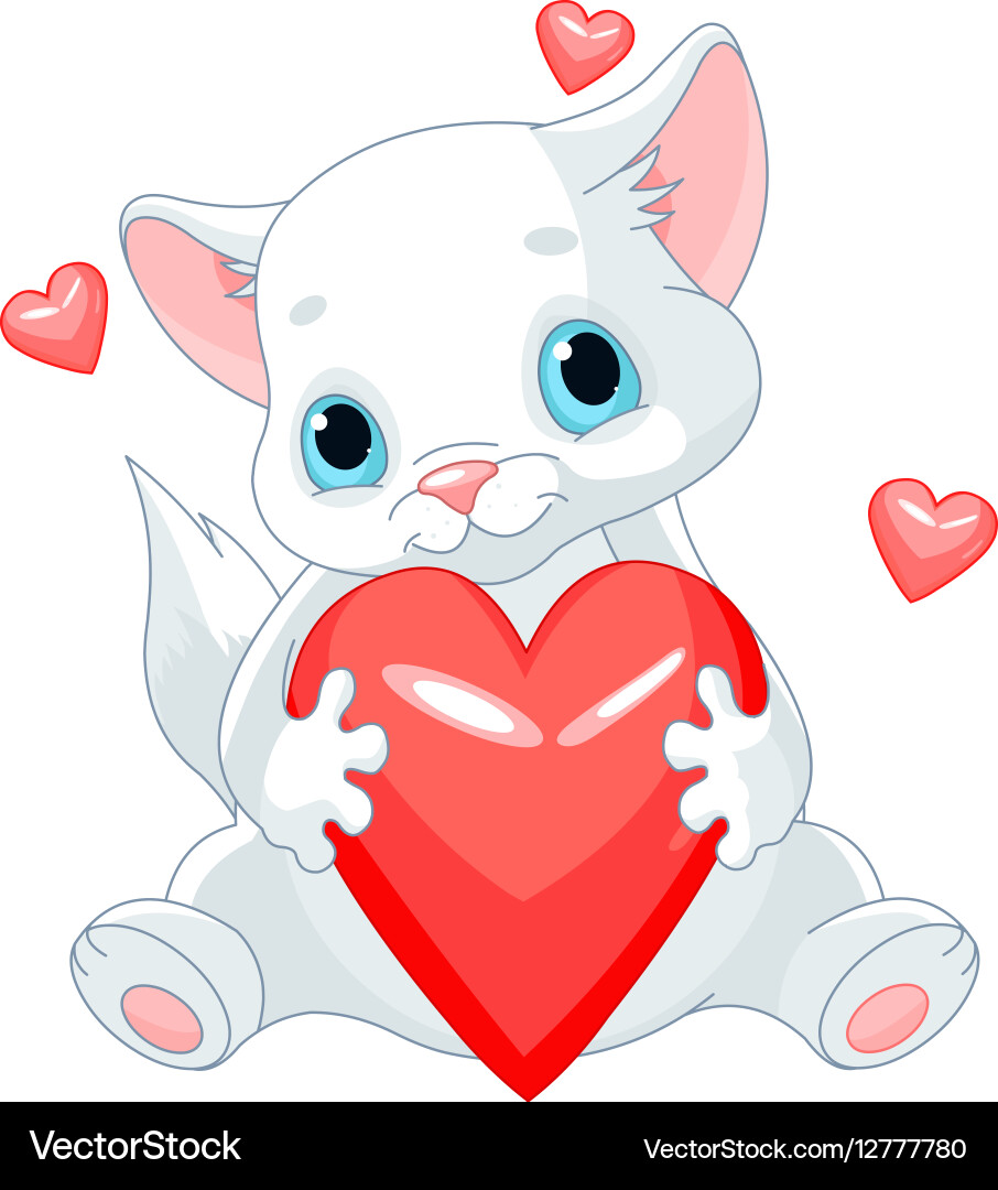 Рисунок котик с сердечком