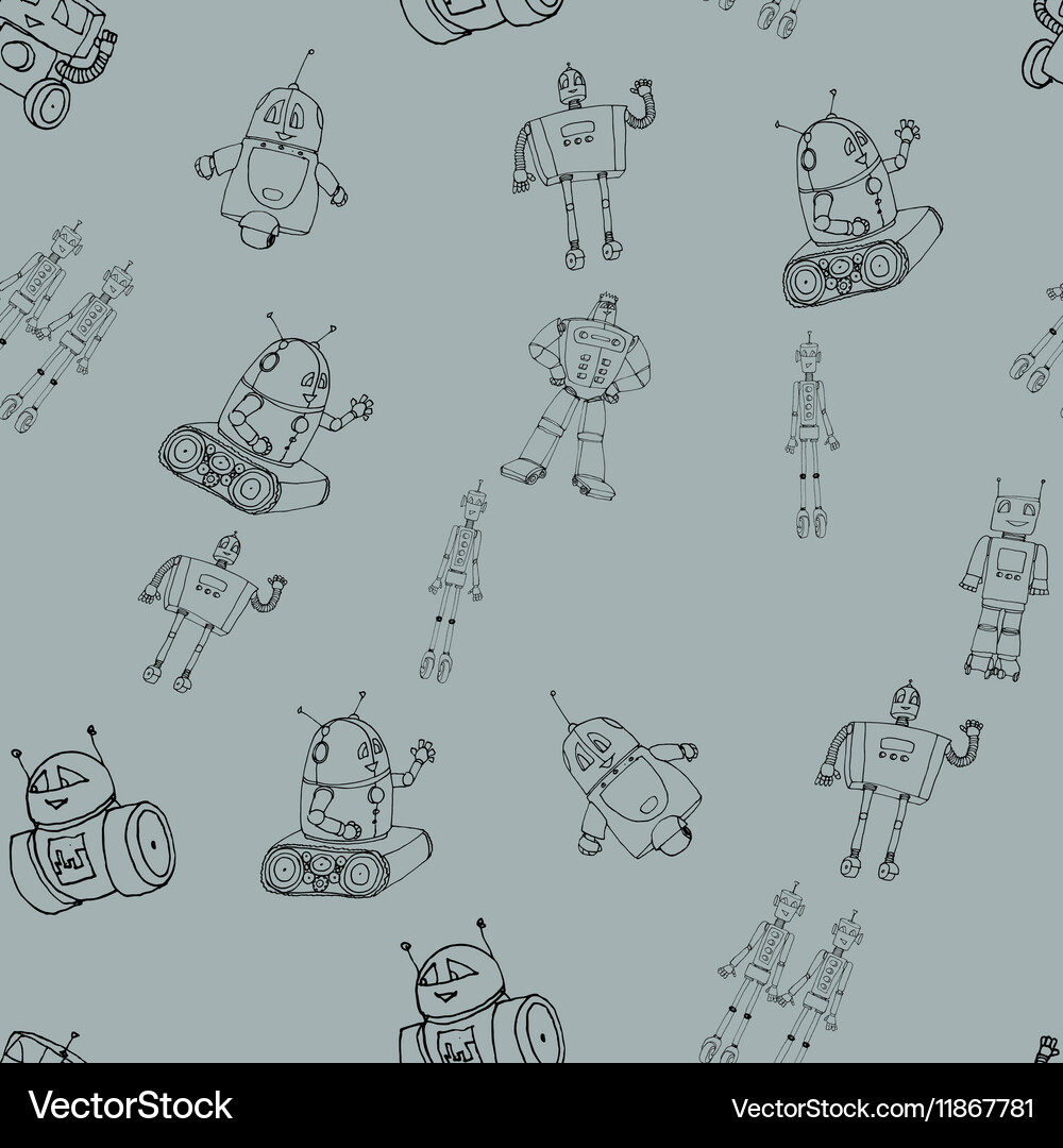 Robot doodles pattern Vector Image