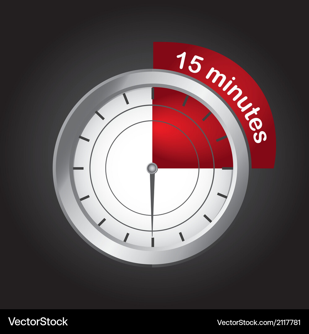 Timer clock over black background 15 minutes Vector Image