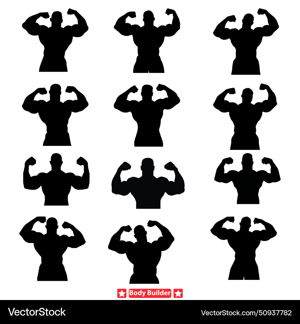 Flex appeal inspiring bodybuilder silhouette set Vector Image
