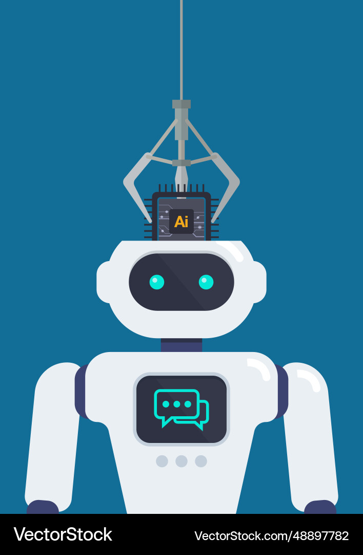Roboterarm setzen ai Verarbeitung Chip in Android-Kopf Roboterarm setzen ai Verarbeitung Chip in Android-Kopf vektorbild