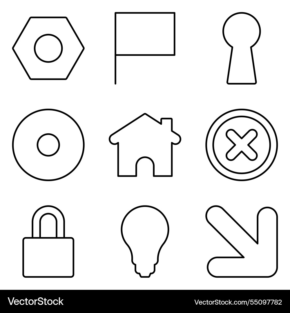 Simple shapes outline flat icon set isolated Vector Image