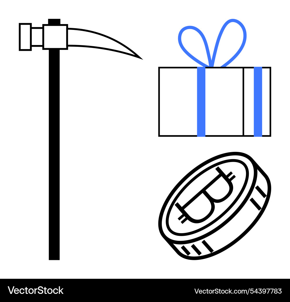 Bitcoin mining concepts pickaxe gift box Bitcoin mining concepts pickaxe gift box vector image