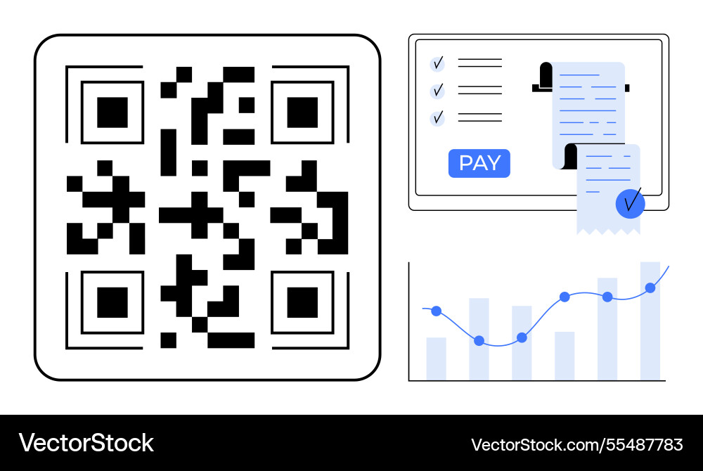 Qr code payment system with screen showing bills Qr code payment system with screen showing bills vector image