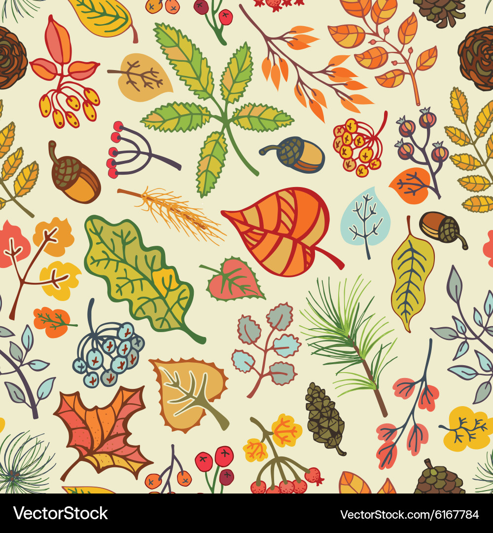 Autumn leavesberriespine branches seamless Vector Image