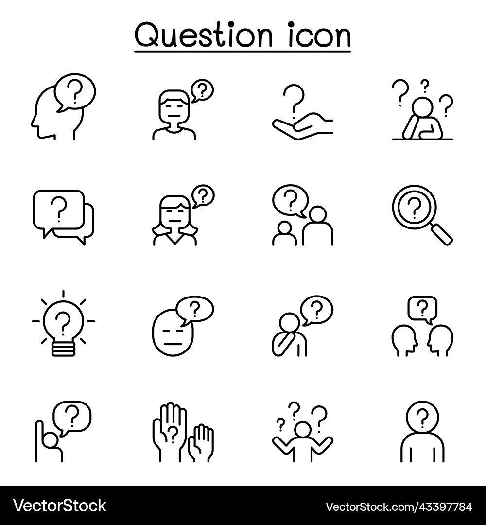 Thin Line Question Icon Set Royalty Free Vector Image