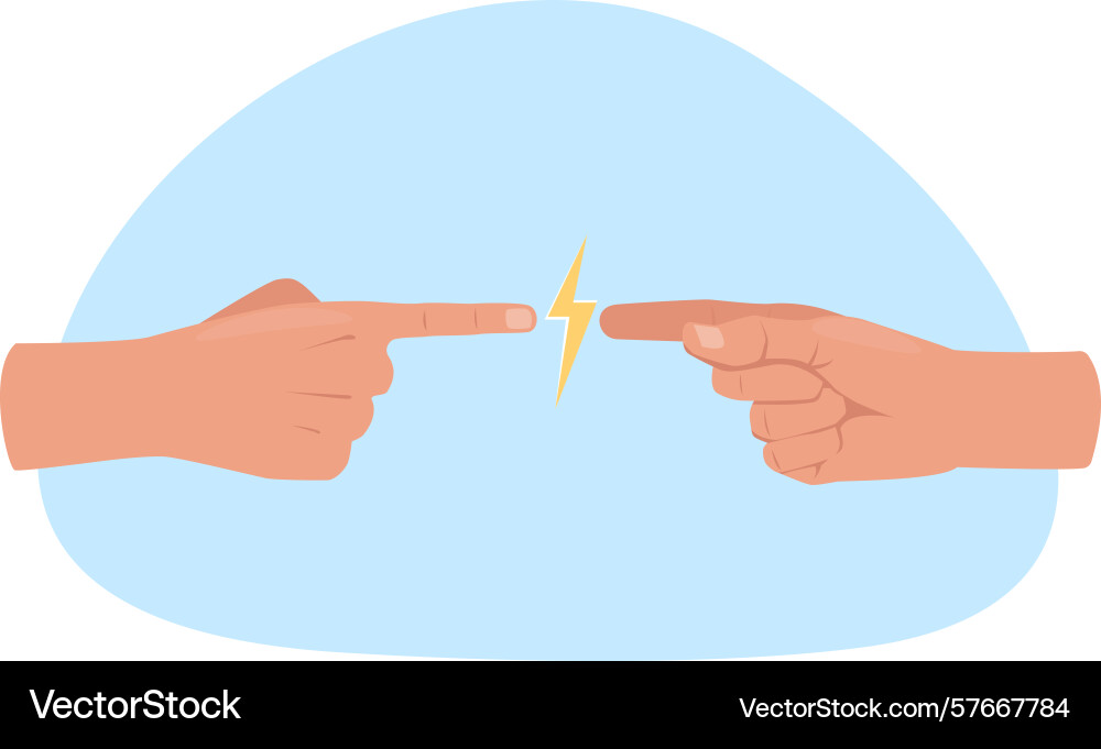 Two touching hands with lightning between index Two touching hands with lightning between index vector image