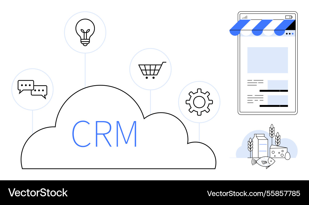 Cloud crm system integrating e-commerce Cloud crm system integrating e-commerce vector image
