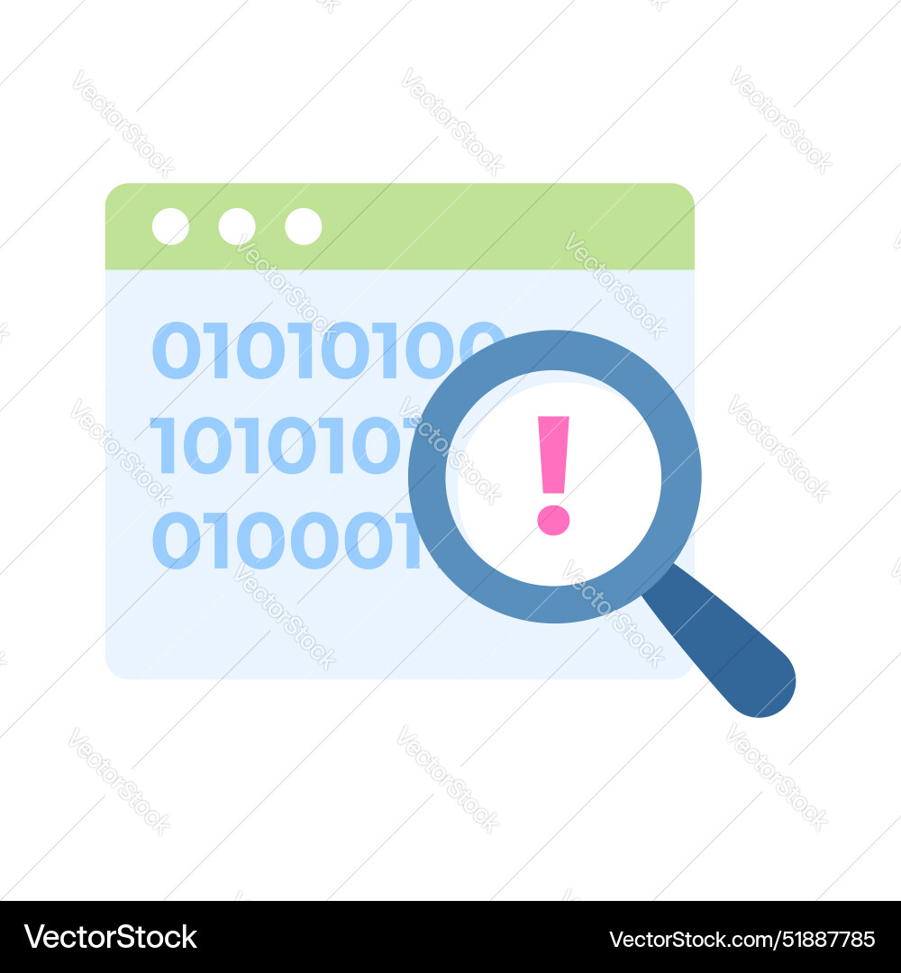 Exclamation mark on magnifier with webpage vector image