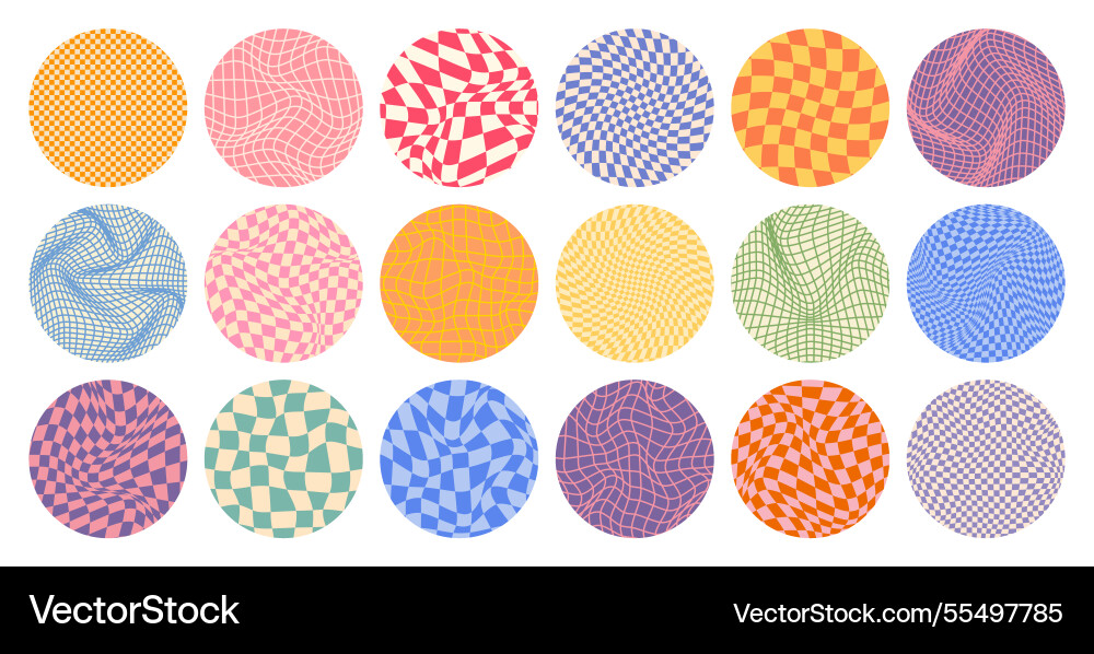 Groovy checkered pattern round colorful tiled vector image