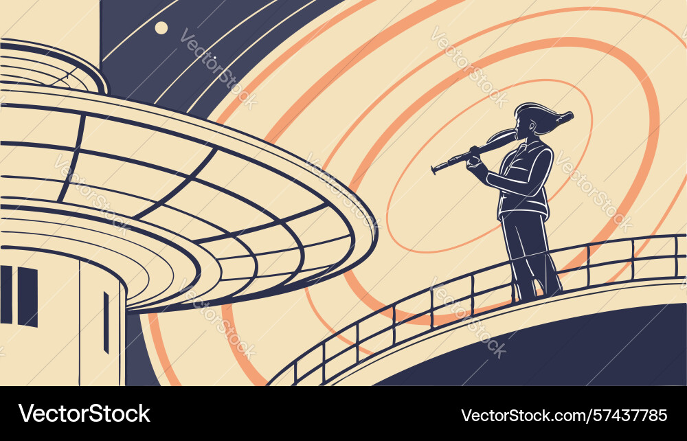 Man playing flute on modern architecture design Vector Image