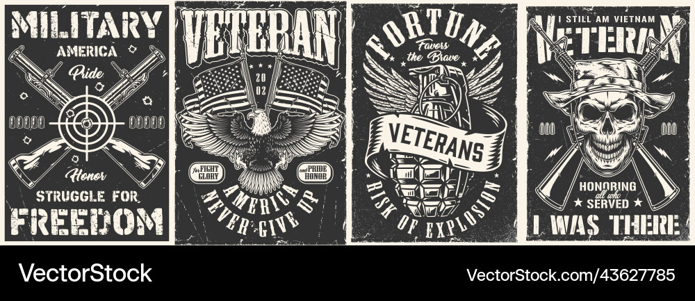 Military set monochrome vintage flyers Military set monochrome vintage flyers vector image