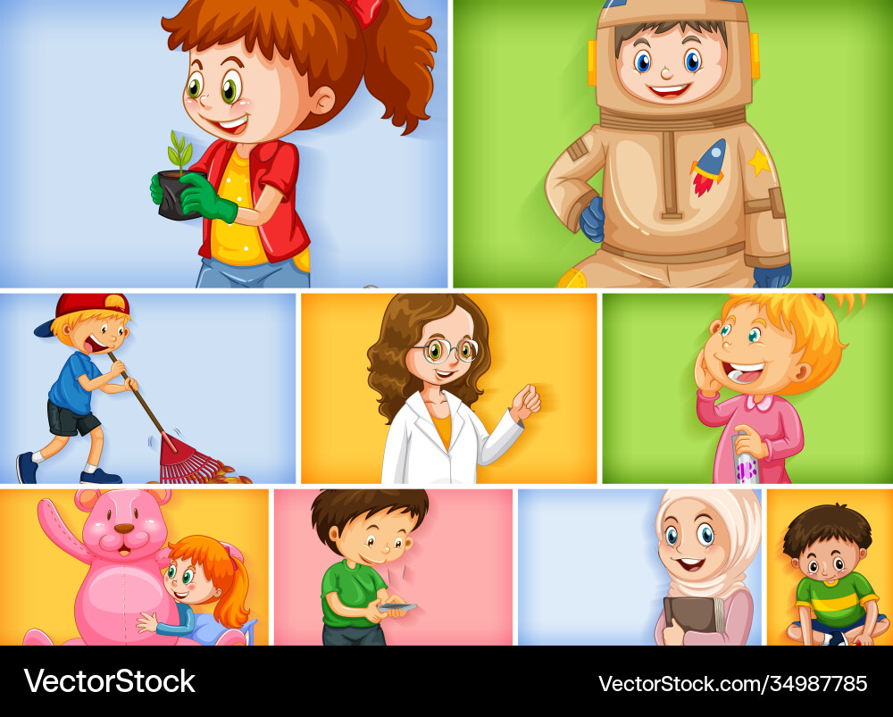 Set different kid characters vector image