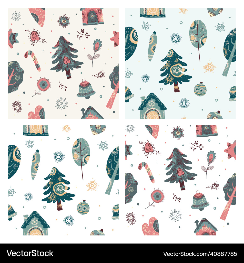 Set of christmas patterns in boho style Set of christmas patterns in boho style vector image