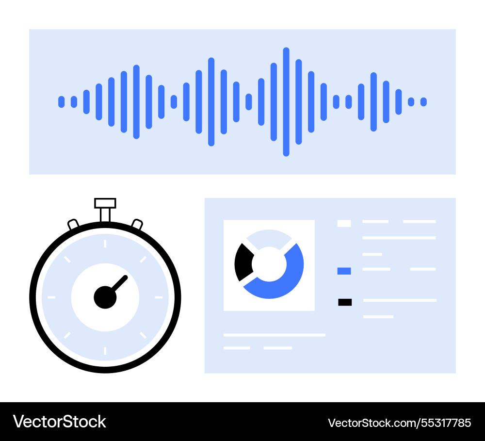 Sound wave analysis stopwatch timing and data Sound wave analysis stopwatch timing and data vector image