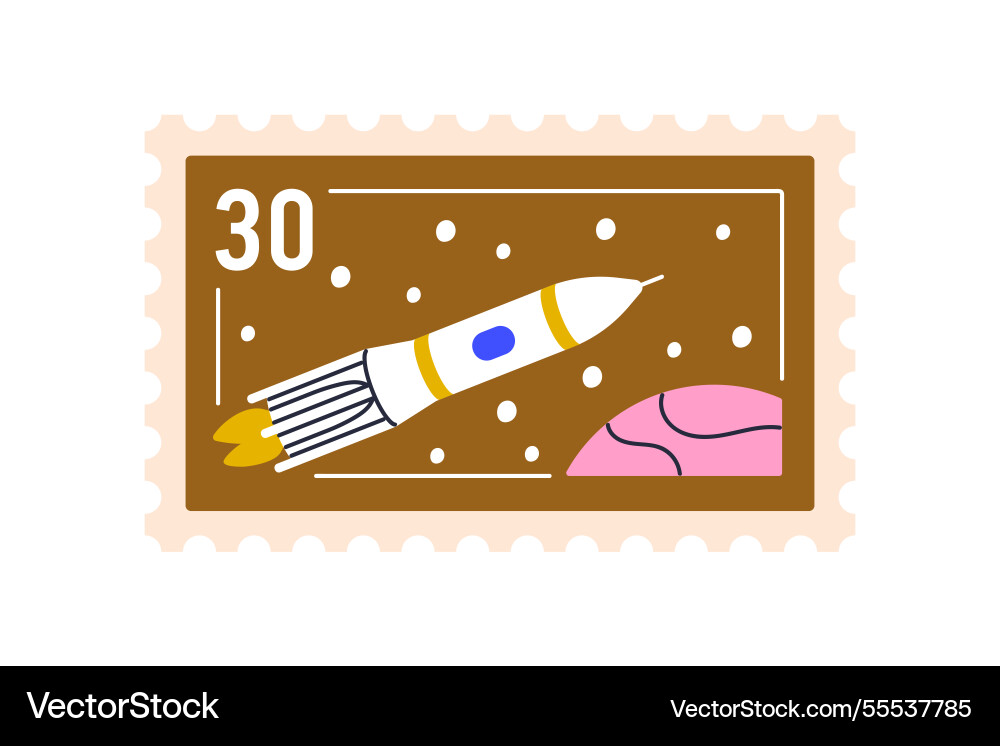 Space ship post stamp design rocket launch Vector Image