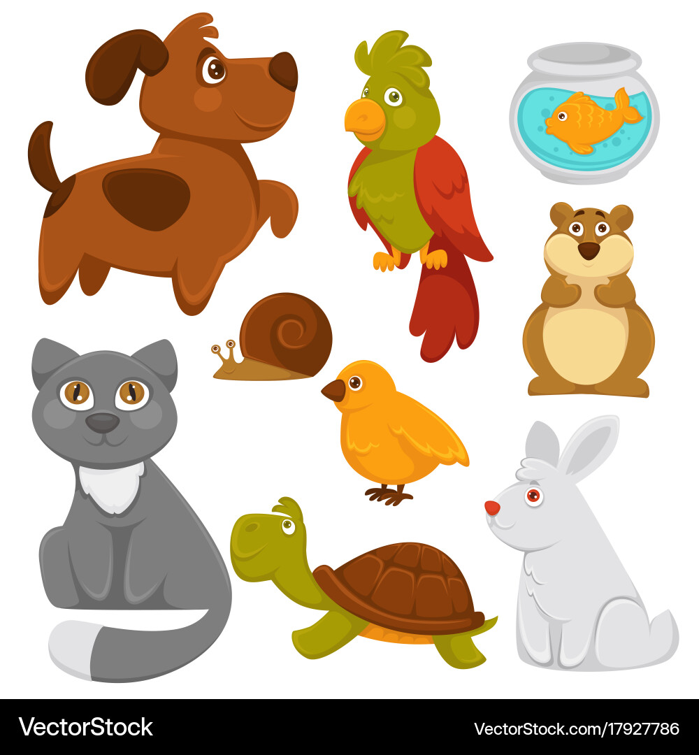 Adorable Domestic Pets Icons Vector Image