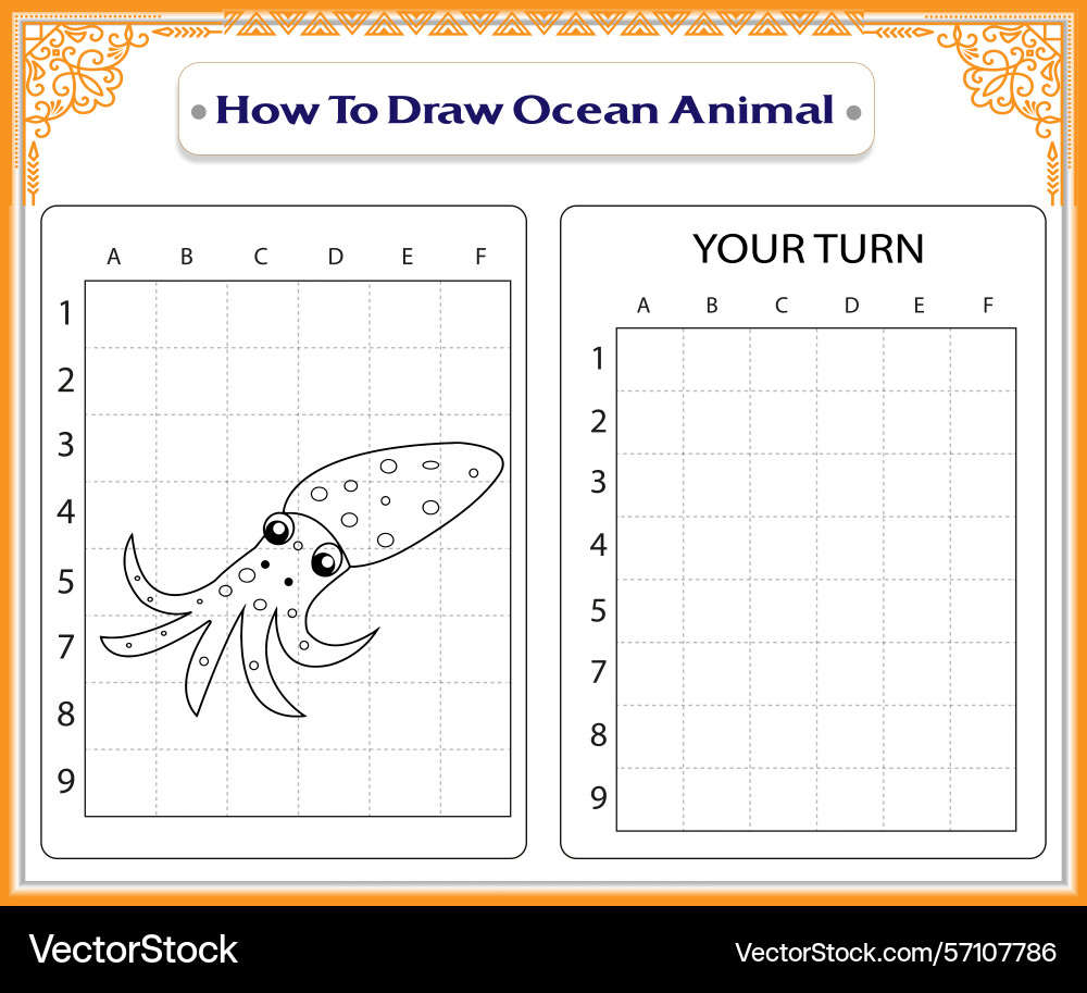 Drawing tutorial how to draw an octopus with grid Vector Image